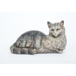 A Cat, Caldas da Rainha faience sculpture, naturalistic decoration in shades of grey, Portuguese,