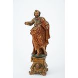 A Saint holding a book (Saint Philip?), polychrome and gilt wooden sculpture, carved, painted and