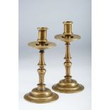 A pair of candlesticks, mannerist, bronze, Portuguese, 17th C., signs of use, small defects,