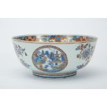 A Bowl, Chinese export porcelain, polychrome and gilt decoration "Flowers", reserves "Oriental