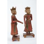 A pair of court figures, polychrome wooden sculptures, Rajasthan, India, 19th C., minor faults and