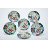 Six Scalloped Dishes, Chinese export porcelain, polychrome and gilt decoration "Tobacco leaf",