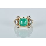 A Ring, 800/1000 gold, set with rose cut diamonds and cabochon cut emerald, Portuguese, Oporto Águia