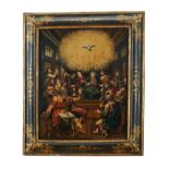 Pentecost, oil on wood, European school, 17th C., restoration, Dim. - 48 x 35 cm