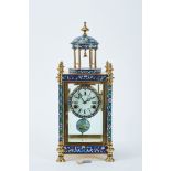 A Table Clock, gilt metal and cloisonné enamels "Flowers", French machine, enamelled dial, eight-day