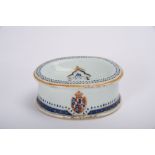 An Oval Salt Cellar, Chinese export porcelain, polychrome and gilt decoration with probably the coat