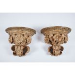 A Pair of Corbels, carved and gilt wood "Flowers", Portuguese, 18th C., traces of wood insects, wear