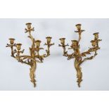 A Pair of Wall Sconces, Louis XV style, gilt bronze en relief, French, 19th/20th C., minor