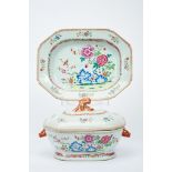 An Octagonal Tureen with Stand, Chinese export porcelain, polychrome and gilt "Flowers", Qianlong