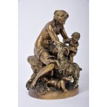 ANTÓNIO MARIA RIBEIRO - 1889-1962, Adrastea and goat Amalteia, gilt bronze sculpture set, signed and