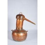 An Alembic, copper, yellow metal handles, Portuguese, 19th/20th C., signs of use, bruises, Dim. -