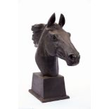 A Horse head, iron sculpture, European, 20th C., Dim. - 72 cm (total) cm