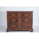 A Three-drawer Chest, Brazilian rosewood and Brazilian mahogany veneer, ripple moulded friezes,