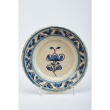 A Small Dish, faience, blue and vinous beaded decoration "Flower", Portuguese, 17th C. (4th