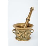 A Mortar and Pestle, bronze, decoration en relief "Pegasus e buttresses", handles with hoop holes,