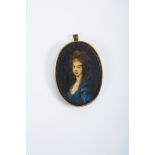 Portrait of a Lady, miniature on ivory, metal frame with hanging ring and brooch, European, 19th C.,