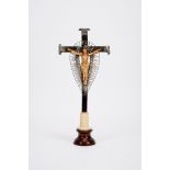 Crucified Christ, ivory sculpture, silver monstrance and cross ends, Indo-Portuguese, 16th C., minor