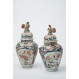 A Pair of Covered Pots, Japanese porcelain, blue, "rouge-de-fer" and gilt «Imari» decoration "