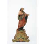 Saint Joseph on boots on a Pedestal, polychrome and gilt terracotta sculpture, polychrome terracotta