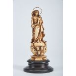Our Lady of the Rosary, partly polychrome and gilt ivory sculpture, gold halo, Indo-Portuguese, 18th