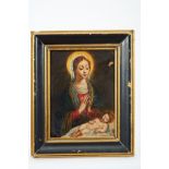 Our lady adoring the sleeping Child, oil on copper, Italian school, 18th C., faults on the painting,