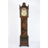 A Longcase Clock, green and gilt painted wooden case "Chinoiseries", painted dial, eight-day