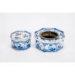 An Octagonal Inkwell and a Pounce Pot, Chinese export porcelain, blue decoration "Flowers", lead