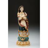 Our Lady, partialy painted and gilt ivory sculpture, Indo-Portuguese, 18th C., later painting and