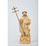 A Saint with a book, ivory sculpture, partly painted and gilt, Indo-Portuguese, 18th C. (2nd