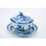 An Oval Tureen with Stand, Chinese export porcelain, blue decoration "Oriental landscape", braided