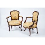 A Pair of Fauteuils, D. José I, King of Portugal (1750-1777), carved Brazilian rosewood, upholstered