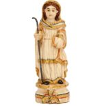 St Monica, gilt and painted ivory sculpture, 750/1000 silver stick, Indo-Portuguese, 18th C. (2nd