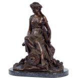 Muse, bronze sculpture, marble stand, French, 19th/20th C., small defect on the back, signed J.