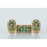 A Ring and a Pair of Earrings, 800/1000 gold, set with 36 navette cut emeralds and 84 brilliant