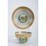 A Cup with Large Saucer, Chinese export porcelain, polychrome and gilt decoration "European