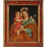 Saint Joseph with the Child Jesus, oil on copper, Portuguese school, 18th C., faults on the
