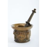 A Mortar and Pestle, Renaissance, bronze possibly from Nuremberg, decoration en relief "Reserves