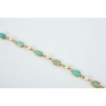 A Bracelet, 800/1000 gold, set with turquoise and culture pearls (7.8 mm), Portuguese, signs of use,