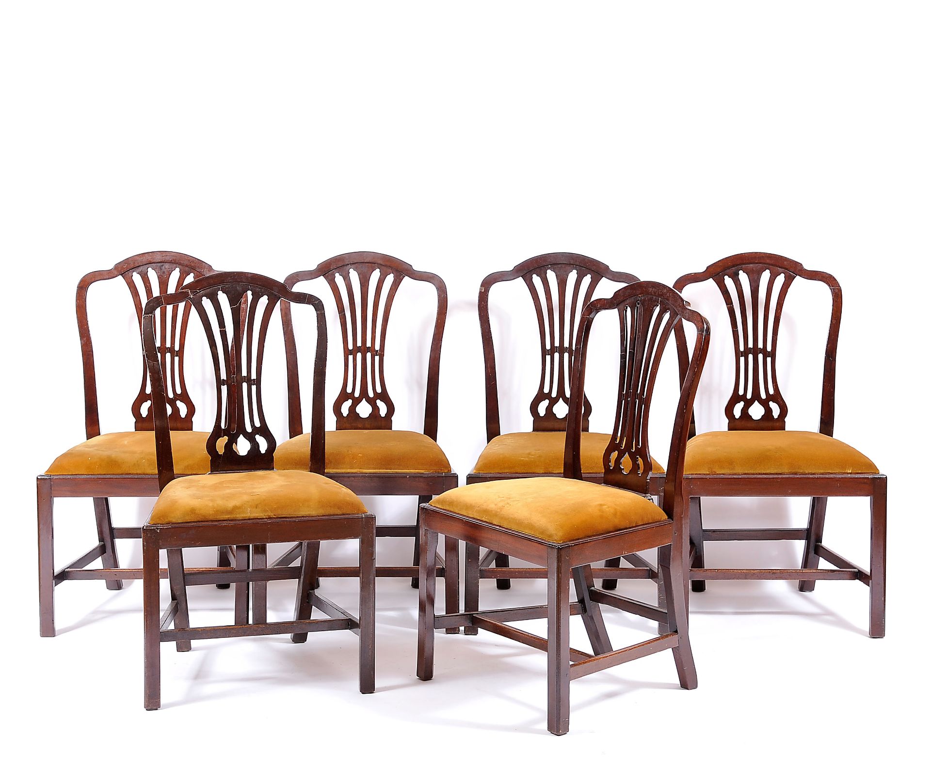 A Set of 12 Chairs, Chippendale style, walnut, scalloped and pierced back splats, English, 18th/19th