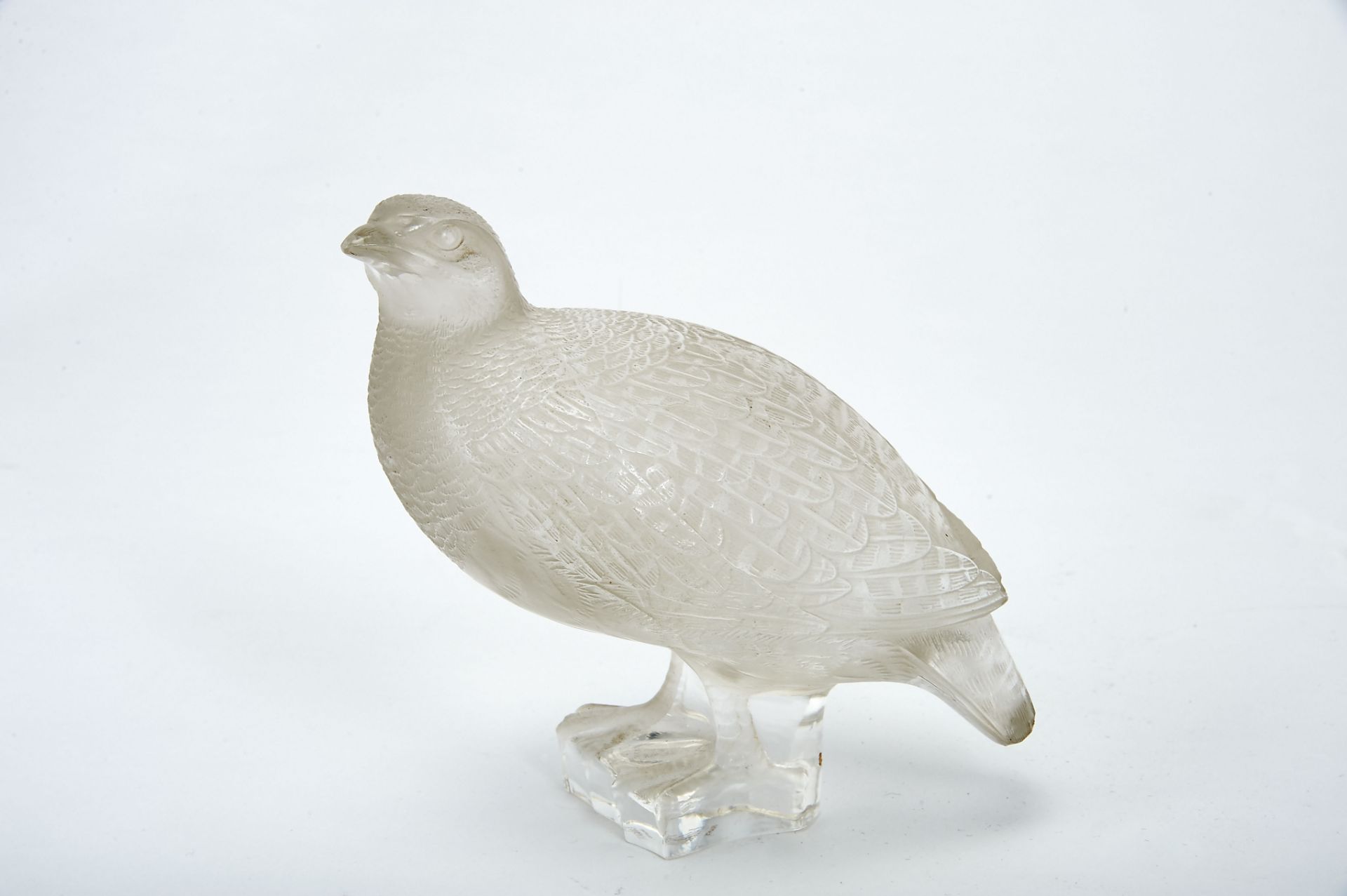 A Partridge, moulded and relief crystal sculpture, French, 20th C., marked LALIQUE - FRANCE,