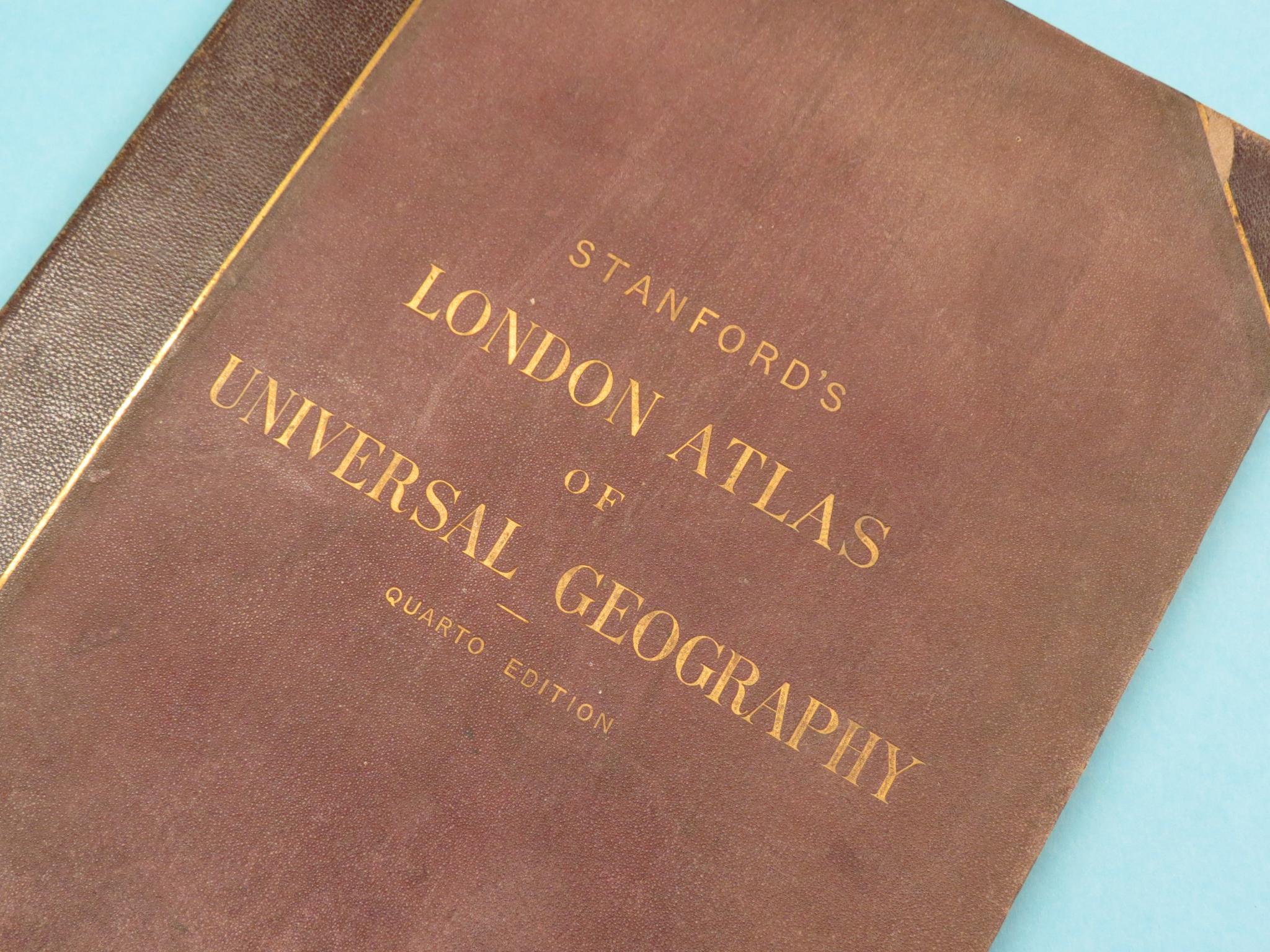 Stanford's London Atlas of Universal Geography, 1882, quarto edition, front page inscribed, " - Image 4 of 5