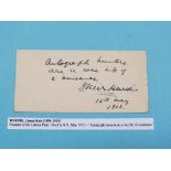 James Keir Hardie (1856-1915) - founder of the Labour Party, autographed note dated 1912, "Autograph