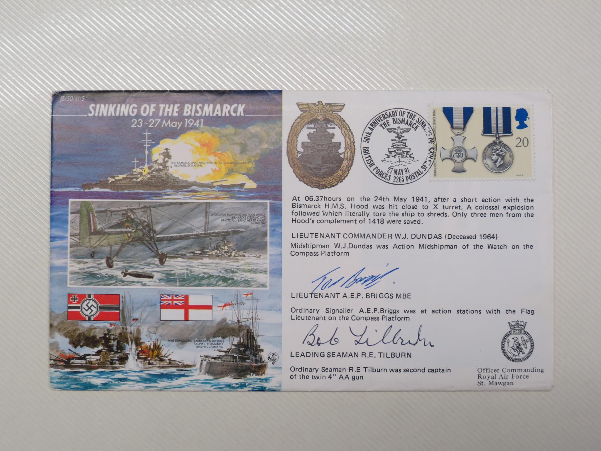 HMS Hood - autographed First Day Cover.