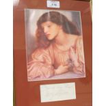 Dante Gabriel Rossetti (1828-82) - signed note, framed and mounted beneath facsimile portrait, The