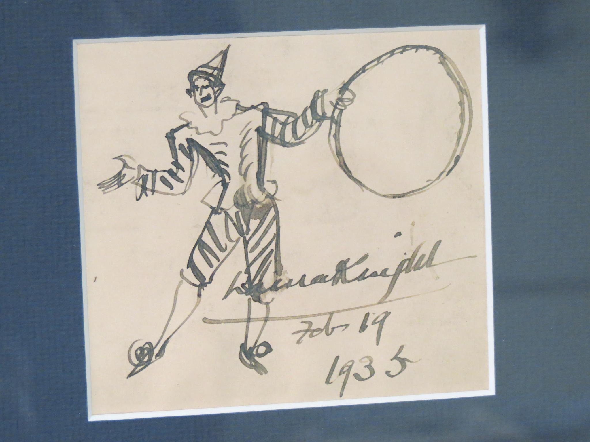 Laura Knight (1877-1970) - autographed sketch, dated Feb. 19, 1935, framed. Artist particularly