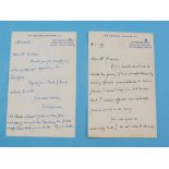 Viscount Hailsham - two hand-written letters, legally barbed, 1956