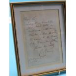 Charles Kean - signed letter, 28th August, 1858, mounted within frame. Chaired a feasibility study