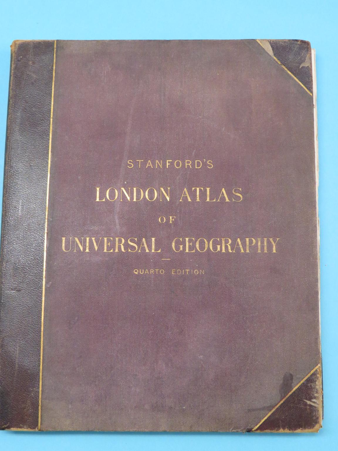 Stanford's London Atlas of Universal Geography, 1882, quarto edition, front page inscribed, "