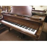 A mahogany baby grand piano, Rogers of London, overstrung iron frame