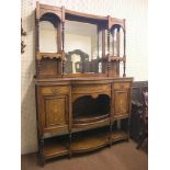 An Edwardian rosewood and marquetry chiffonier, raised back with three bevelled mirror plates and